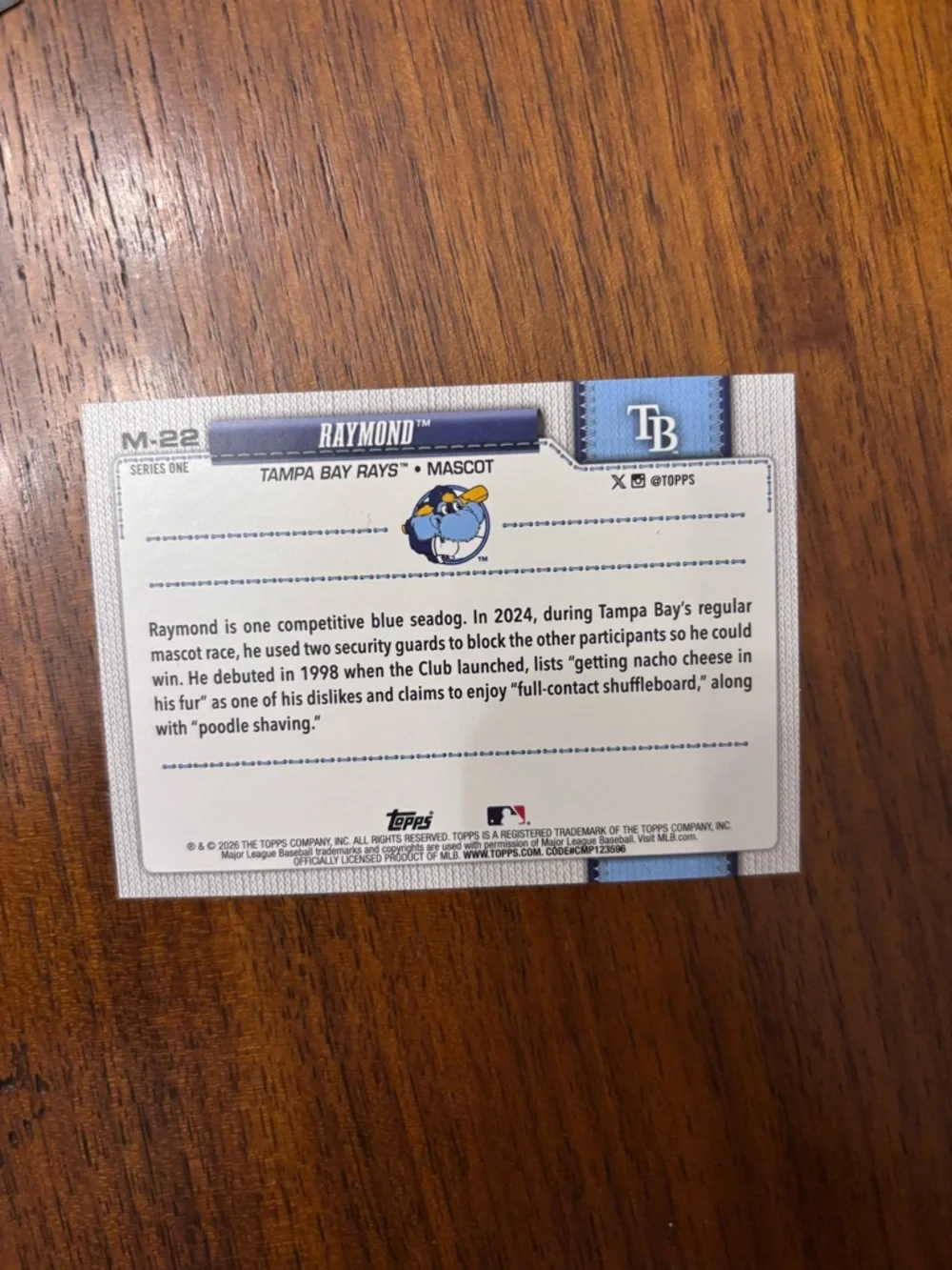 Topps Tampa Bay Rays Raymond Mascot Card - Blue, White - Picture 2 of 2